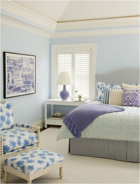 lavender and blue bedroom Teen Room Colors, Teen Bedroom Colors, Lavender Bedroom, Blue And White Decor, Blue Bedroom Design, Pastel Bedroom, Living Colors, Pastel Design, Bedroom Walls