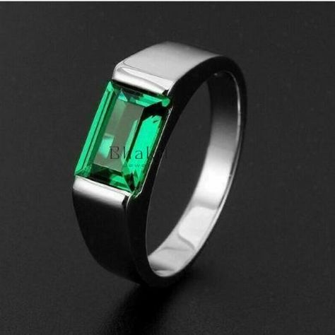 Mens Emerald Rings, Antique Emerald Ring, Solitaire Bands, Green Emerald Ring, Mens Engagement, Diamond Engagement Wedding Ring, Wedding Rings Solitaire, Men's Wedding Ring, Emerald Engagement