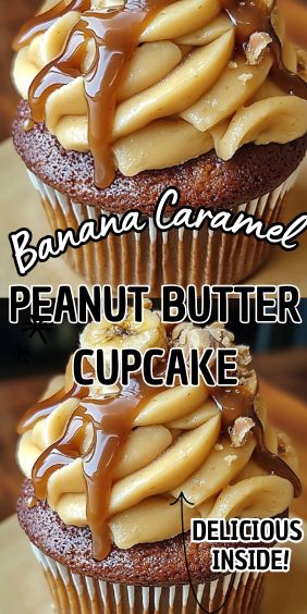 Banana Caramel Peanut Butter Cupcake Chocolate Banana Cupcake Recipe, Banana Cupcake Recipe, Chocolate Banana Cupcakes, Peanut Butter Alternatives, Butter Cupcake Recipe, Banana Buttermilk, Caramel Cupcakes, Peanut Butter Cupcakes, Caramel Apple Cheesecake