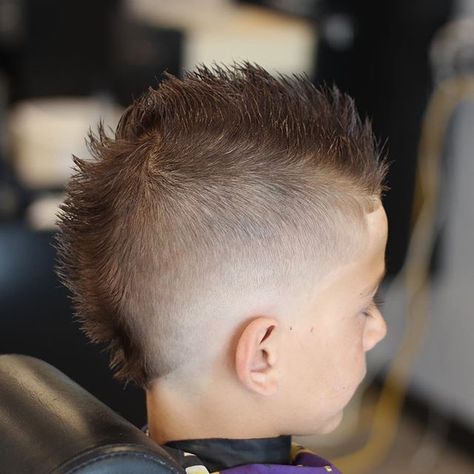 Kids Mow Hawks, Boys Mowhak Hairstyle, Fo Hawk For Boys, Boys Faux Hawk Haircut Kids, Little Boy Mohawk Faux Hawk, Boys Mohawk Haircut Kids, Boys Faux Hawk Haircut, Modern Mohawk Boys, Kids Mohawk Haircut