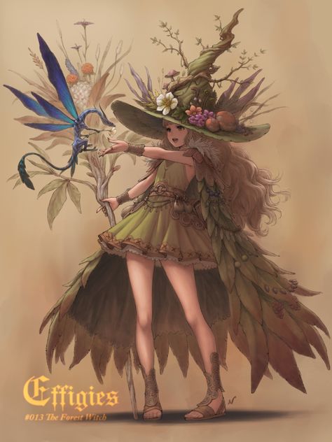 ArtStation - Effigies013_Forest Witch, M Nishimura Witch Drawing, Witch Characters, Forest Witch, Witch Girl, Witch Design, Witch Art, Fantasy Costumes, Fairy Art, Dnd Characters