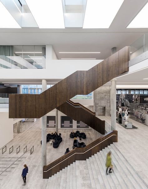 This is a feature stair that would be used as an exit access but not a main egress route in an emergency Atrium Design, Asma Kat, Architecture Awards, Interior Stairs, Glass Facades, Aarhus, Staircase Design, Stairs Design, Office Building