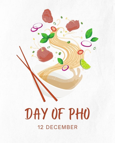 Red Green Modern Illustrated Day of Pho Instagram Post Pho Illustration, Vietnamese Restaurant, Street Foods, 12 December, Free Day, Instagram Post Template, Post Templates, Business Template, Social Media Template