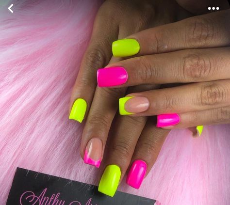 Pink And Yellow Nails, Neon Nails, Yellow Nails, Pink And Yellow, Neon Pink, Pink Yellow, Nail Inspo, Neon, Nails