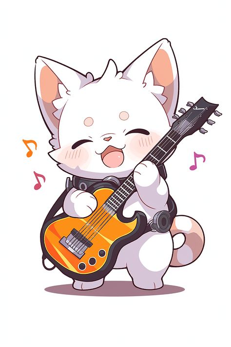 Chibi Kitty, Kawaii Cat Drawing, Guitar Drawing, Kitten Drawing, Cartoon Wallpaper Hd, Cute Animal Drawings Kawaii, Cat Icon, Kawaii Doodles, Cute Cartoon Drawings