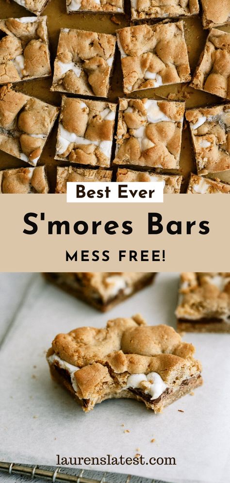 Gooey marshmallows, melty chocolate, and everything else you love about S’mores is wrapped up into a cookie bar, these are S’mores Bars! S’mores Bars are a great option for when you want s’mores without all of the mess and fire. So give it a try soon! Smores Bar Recipe, Tea Desserts, Chocolate Cookie Bars, S Mores Bars, Smores Dessert, Smore Recipes, Dessert Bar Recipe, Cookie Bar, Chocolate Chip Cookie Bars