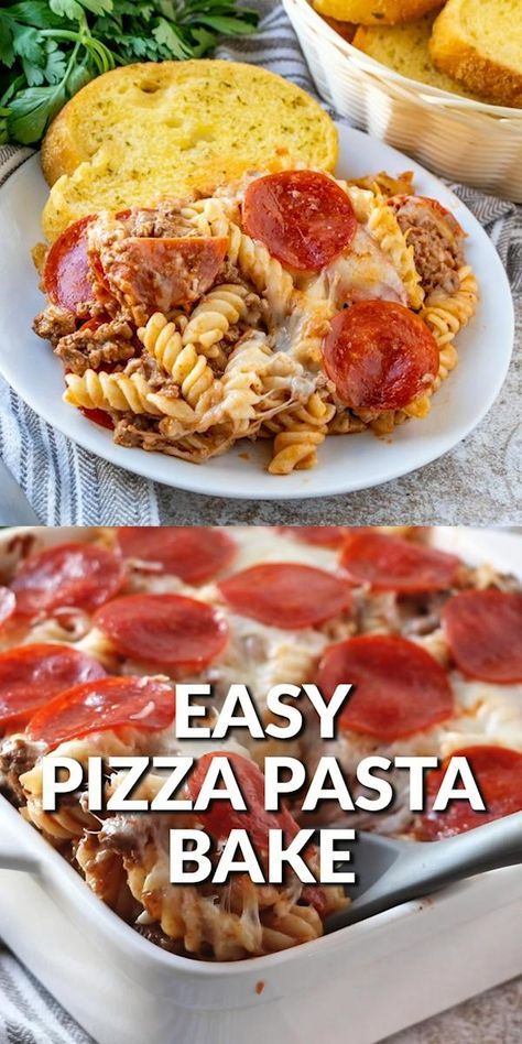 Easy Pizza Pasta, Pizza Pasta Recipe, Pizza Pasta Bake, Baked Pasta Recipes, Pasta Dinner Recipes, Easy Pizza, Dinner Recipes Easy, Easy Casserole Recipes, Dinner Recipes Crockpot