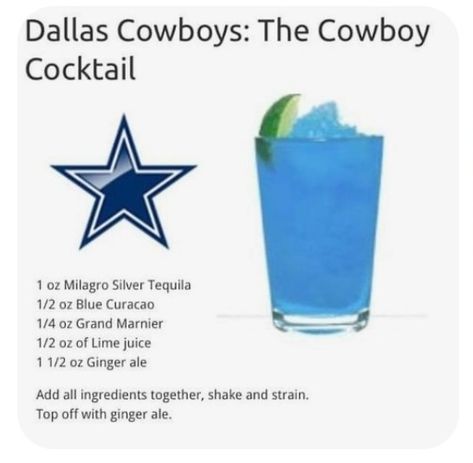 Dallas Cowboys Cocktail, Football Themed Drinks, Football Cocktails, Superbowl Cocktails, Cowboy Food, Football Draft, Country Party, Party Things, Silver Tequila