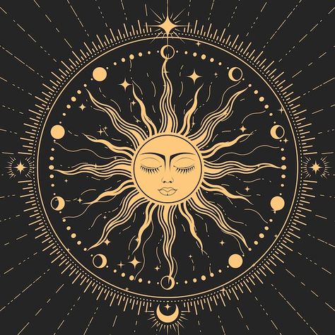 Sleeping sun with closed eyes astrology ... | Premium Vector #Freepik #vector #astrology #witchcraft #esoteric #alchemy Sun With Face, 3d Sun, Sleeping Sun, Compass Rose Tattoo, Tarot Magic, Astrology Art, Hinduism Art, Tattoo Project, Sun Moon Stars