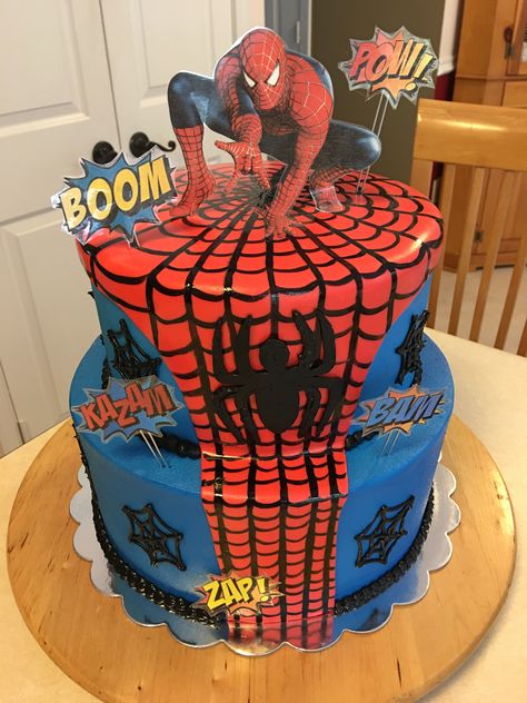 Spider-Man cake Spider Verse Cake, Spiderman Across The Spider Verse, Spider Man Cake, 8th Birthday Cake, Man Cake, 2 Tier Cake, Cake Buttercream, Across The Spider Verse, Spiderman Cake