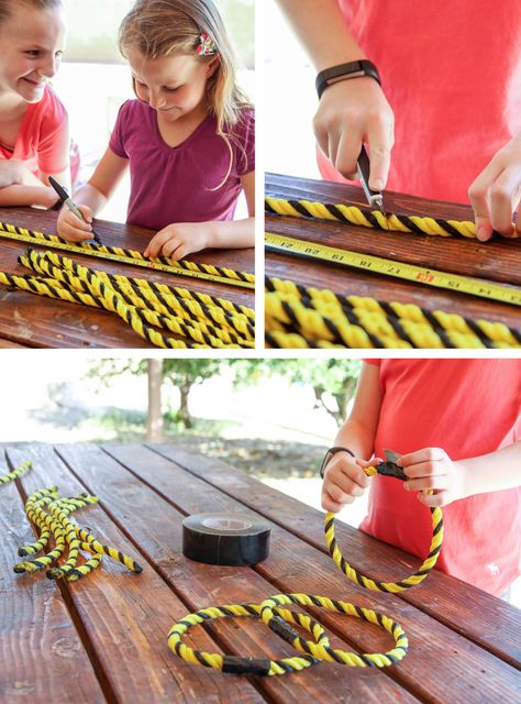 Diy Rings For Ring Toss, Diy Ring Toss Rings, Camping Yard Games, Ring Toss Game Diy, Giant Outdoor Games, Backyard Games Diy, Giant Yard Games, Picnic Activities, Giant Jenga