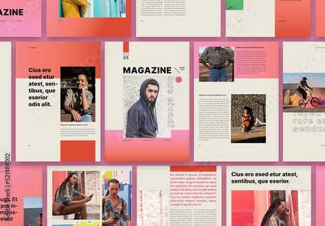 Stock Image: Pink Mesh Magazine Layout Catalog Design Inspiration, Fashion Editorial Layout, Pink Pages, Ad Layout, Timeline Design, Flyer Layout, Portfolio Inspiration, Publication Design, Mural Design