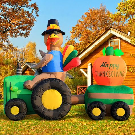 PRICES MAY VARY. 【Ideal Thanksgiving Decorations】A superb choice for Thanksgiving Inflatable decorations that spreads delight among your neighbors, friends, and family, infusing the holiday season with added joy. 【Distinctive Design】Personifying the image of a turkey into that of a farmer drive tractor. This not only brings the joyful ambiance of Thanksgiving through the turkey, but also conveys respect and gratitude towards them through the depiction of a farmer. 【Excellent Craftsmanship】Our Th Thanksgiving Inflatables, Thanksgiving Wood Crafts, Happy Thanksgiving Sign, Tractor Decor, Fall Yard Decor, Sign Decorations, Thanksgiving Sign, Tractor Pictures, Turkey Decor