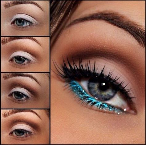 Sparkly blue... Teal Eye Makeup, Stunning Eye Makeup, Eye Makeup Tutorials, Teal Eyes, Bold Makeup Looks, Bold Makeup, Makeup Tutorial For Beginners, Stunning Eyes, Eye Makeup Tips