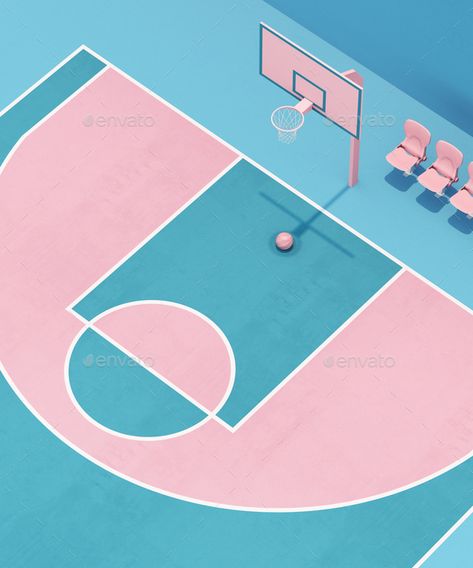 Pink Basketball Court, Colorful Basketball Court, Blue Basketball Court, Pigalle Basketball, Basketball Court Backyard, Pink Basketball, Ball Aesthetic, Colorful Baskets, Pink Basket