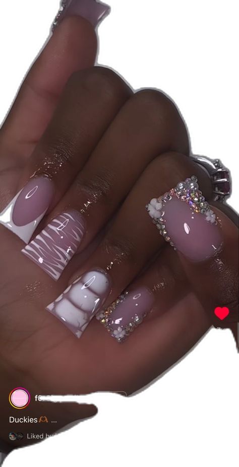 Cute Freestyle Nails Short, Bad And Boujee Nails Medium, Acrylic Toe Ideas, Short Duckies Nails, Colored Acrylic Nails Short, Nails With Names On Them, Nail Ideas With Charms, Cute Freestyle Nails, Baddie Tattoo Ideas Female Sleeve