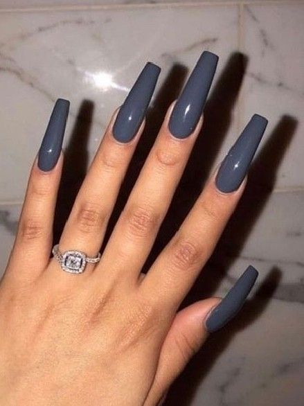 Coffin long dark grey Video Makeup, Nails Yellow, Fall Acrylic Nails, Long Acrylic Nails Coffin, Summer Acrylic Nails, Coffin Nails Designs, Dope Nails, Nail Arts, Nail Shapes