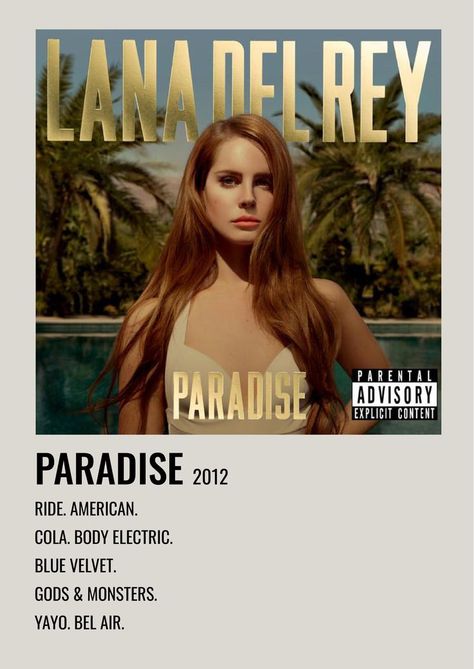 Lana Del Rey Paradise, Lana Del Rey Albums, Minimalist Music, Vintage Music Posters, Music Collage, Music Poster Design, Arte Van Gogh, Dark Paradise, Lana Del Ray