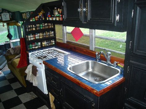 white bus 4 Bus Remodel, School Bus House, Converted School Bus, Converted Bus, Bus Interior, Kitchen Set Up, Bus Living, School Bus Conversion, Bus House