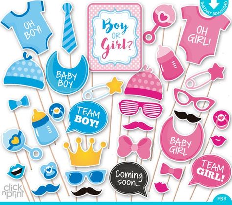 Gender Reveal Baby Shower Print Yourself Photo Booth Props - Baby Shower Printable Photobooth Props Set - Gender Reveal Photobooth Baby Shower Simple, Baby Shower Photo Booth Props, Gender Reveal Photos, Birthday Party Photography, Baby Shower Photo Booth, 1st Birthday Party Decorations, Photos Booth, Girl Birthday Decorations, Simple Baby Shower