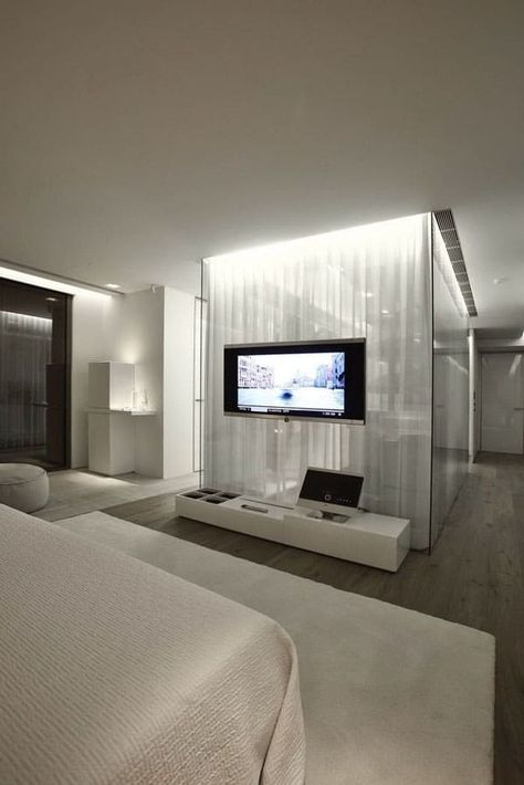 Gorgeous modern property in Istanbul: S House Bedroom Tv Wall Ideas, Bedroom Tv Wall, Bedroom Tv, Wall Interior, Tv In Bedroom, Luxury Bedroom Master, Tv Wall Design, Interior Wall Design, Simple Bedroom