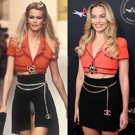 Margot Robbie wearing vintage chanel spring 1995 rtw at the AFI Awards. The look was originally worn by the claudia schiffer 🧡 | Instagram