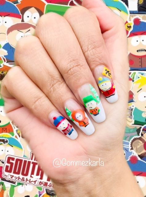 Naildesign free hand nails south park South Park Nails Ideas, South Park Nail Art, Southpark Nails, South Park Nails, Future Nails, Hand Nails, Anime Nails, Nail Nail, Dream Nails