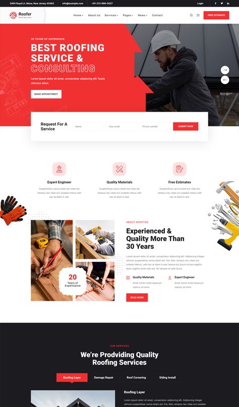 Roofing Services HTML Website Template Roofing Website Design, Industrial Roofing, Html Website, Roofing Company, Html Website Templates, Roofing Companies, Metal Roofing, Roof Installation, Roofing Sheets