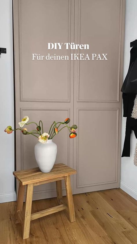 DIY Türen für deinen Ikea Pax 🪚 in 2022 | Diy tür, Ikea, Styropor kleben Pax Diy, Ikea Cork, Ikea Pax Doors, Master Wardrobe, Ikea Pax Hack, Ikea Pax Closet, Minimal Living Room, Ikea Lack, Home Design Diy