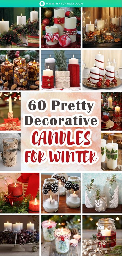 There are so many ideas for decorating the candles. Even the candles can be given the theme for any decoration needs. Anyway, related to the winter season, you can have the winter decorative candle theme for sure. #decorativecandle #winterdecoration #winterlighting How To Decorate Pillar Candles, Pillar Candles Christmas, How To Decorate Candles For Christmas, Decorate Pillar Candles, Christmas Decor Ideas Candles, Christmas Pillar Candles, Decorating Pillar Candles, Pillar Candle Holders Decor Ideas, Decorating Candles Ideas