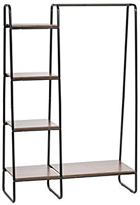 Amazon.com: IRIS Metal Garment Rack with Wood Shelves, White and Light Brown: Kitchen & Dining Organizing Small Spaces Bedroom, Clothes Organization Small Space, Clothing Rack Bedroom, Closet Rack, No Closet Solutions, Small Space Bedroom, Brown Kitchen, How To Store Shoes, Garment Rack