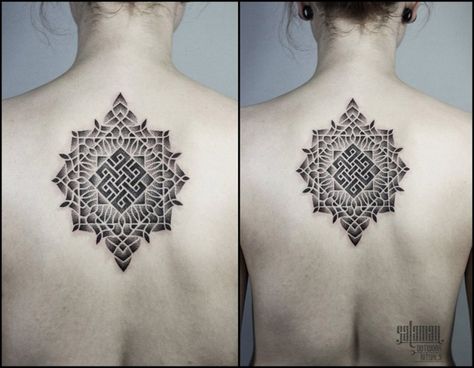 Karma Mandala Tattoo, Eternity Knot Tattoo, Endless Knot Tattoo Design, Tibetan Mandala Tattoo, Eternal Knot Tattoo, Tattoo Finder, Tattoo Karma, Eternity Tattoo, Mandala Work