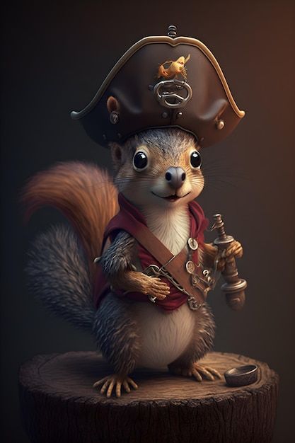 A squirrel wearing a pirate hat and a pi... | Premium Photo #Freepik #photo #pirate #mascot #mascot-character #cartoon-design Squirrel Character Design, Pirate Rpg, Animal Pirate, Pirate Animals, Pirate Mascot, Battle Chess, Owl Character, Pirate Pictures, Pirate Photo