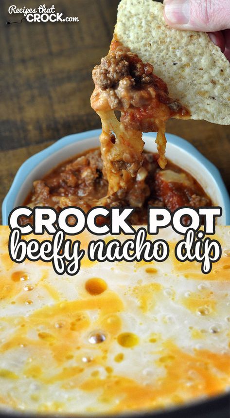 Beef Nacho Dip, Layered Nacho Dip, Nachos Dip Recipe, Nacho Cheese Dip, Cheese Dip Crock Pot, Nachos Recipe Beef, Chip Dip Recipes, Nacho Dip, Crock Pot Dips