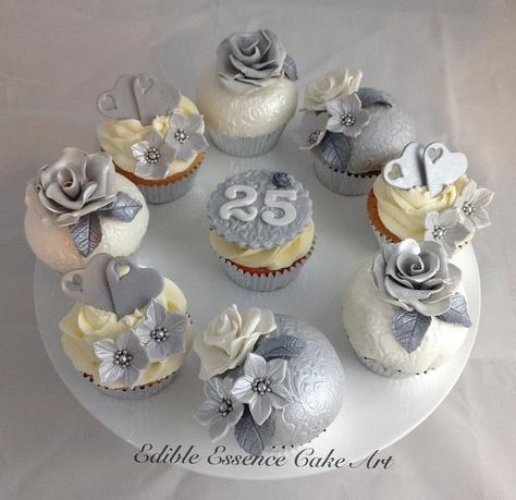 Wedding Anniversary Cupcakes, Silver Wedding Anniversary Cake, Silver Wedding Anniversary Party, 25th Wedding Anniversary Cakes, Jubilee Cake, 25 Anniversary Cake, Anniversary Cupcakes, Silver Cupcakes, 25th Wedding Anniversary Party