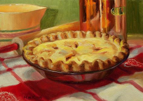 Still life / oil painting / food / apple pie 5x7 by Marilyn M King Apple Pie Painting, German Coffee Cake, Apple Pie Breakfast, Pie Breakfast, Pie Drawing, M King, Dibujos Aesthetic, Baking Art, Pie Day