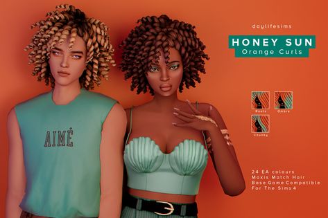 HONEY SUN SET - Orange Blossom Curls | Patreon Daylife Sims Hair, Daylife Sims, Pelo Sims, Sims 4 Mm Cc, Tumblr Sims 4, Sims 4 Cc Folder, Sims 4 Mm, Sims 4 Characters, Sims Four