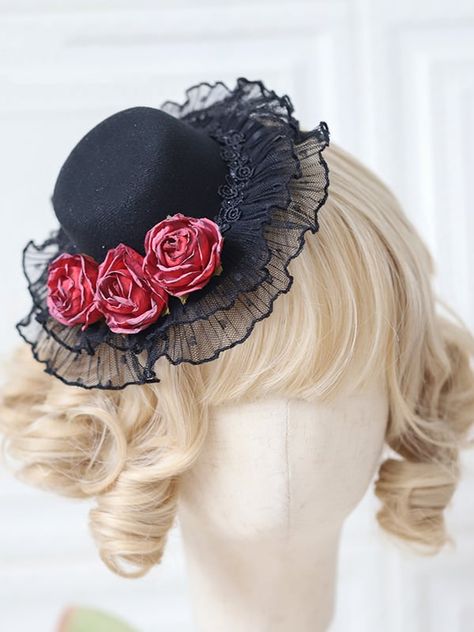 1900s Accessories, Villain Accessories, Rose Monster, Hat Reference, Old Fashioned Hairstyles, Rose Headpiece, Lace Hat, Victorian Accessories, Rose Hat