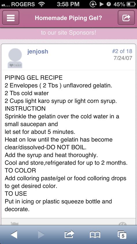 Homemade piping gel Piping Gel Recipe, Piping Ideas, Homemade Cool Whip, Piping Gel, Fondant Techniques, Cake Floral, Recipes With Whipping Cream, Ganache Frosting, Cake Decorating Icing