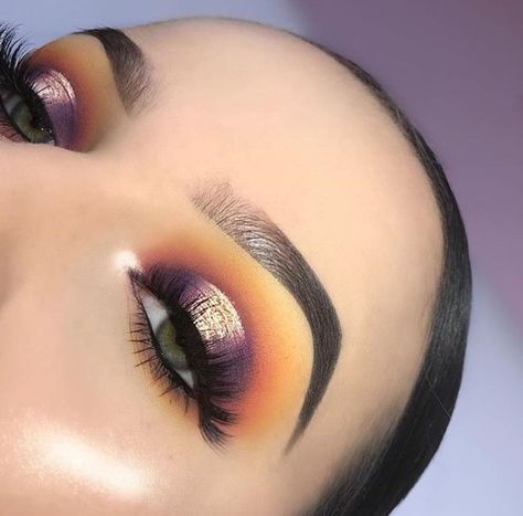 Pink And Yellow Makeup Looks, Yellow And Purple Makeup, Halo Eyeshadow Looks, 2016 Eyeshadow, Lsu Wedding, Bridal Eyeshadow, Yellow Cut Crease, Eyeshadow Halloween, College Organisation