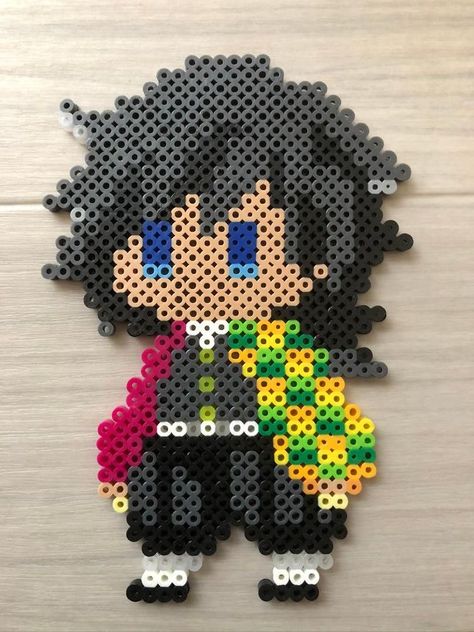 Giyuu Perler Beads, Demon Slayer Pearl Beads, Perler Bead Ideas Anime, Anime Pearler Beads Patterns, Perler Beads Demon Slayer, Jujutsu Kaisen Perler Beads, Demon Slayer Perler Bead Patterns, Perler Bead Anime, Demon Slayer Perler Beads