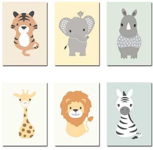 Wild Baby Animals Canvas Prints | Free USA Shipping | WallArt.Biz - Wall Art Elephant Painting Canvas, Nursery Canvas, Scandinavian Nursery, Kids Illustration, Elephant Canvas, Animal Nursery Decor, Nursery Paintings, Cartoon Wall, Animal Canvas