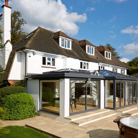 Conservatory Extension Ideas, Modern Conservatory Extension, Glass Roof Extension, 1930s House Extension, Kitchen Orangery, Modern Conservatory, Conservatory Extension, Orangery Extension, Glass Conservatory