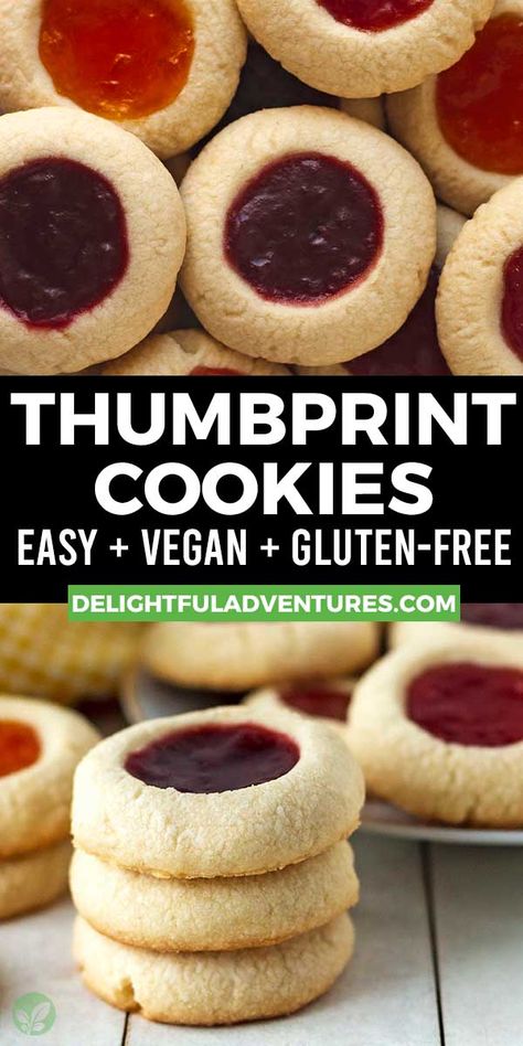 Vegan Thumbprint Cookies, Cookies With Raspberry Jam, Gluten Free Thumbprint Cookies, Vegan Holiday Cookies, Cookies Sans Gluten, Jam Thumbprint Cookies, Cookie Recipes Unique, Jam Cookies, Gluten Free Christmas