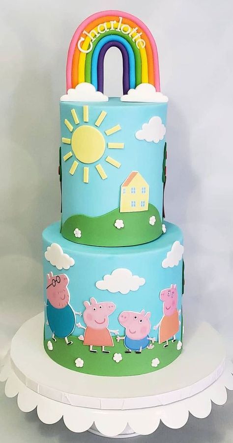 37 Best kids Birthday Cake Ideas : Two Tier Square Cake Two Tier Peppa Pig Cake, Peppa Pig Birthday Cake For Boys, Peppa Pig Cake Ideas 3rd Birthday, Kids Cakes For Boys, George Pig Birthday Cake, Kids Birthday Cake Ideas, George Pig Cake, Roblox Cakes, Cake Two Tier