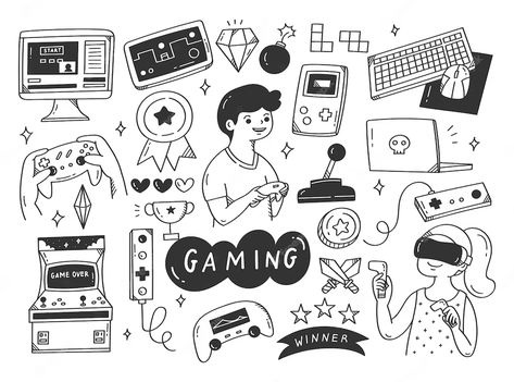 Premium Vector | Set of video game doodle illustration Game Doodle, Doodles Creative, Doodles Games, Doodles Bonitos, Cute Doodle, The Game Is Over, Game Illustration, Doodle Illustration, Cute Doodle Art