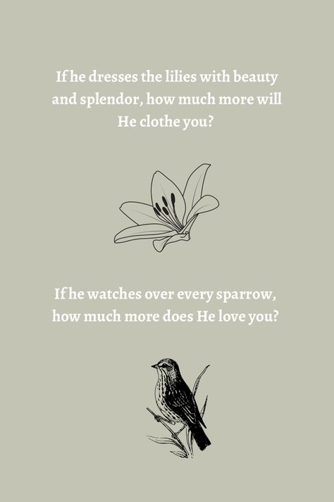 #christian #christianity #wallpaper #jireh #elevationworship #art #canva #canvadesign #wallpaper #iphone #background #simple #sparrow #lily Sparrow Bible Verse, Elevation Worship Lyrics, Christianity Wallpaper, Bible Verse Tattoos, Elevation Worship, Verse Tattoos, Christian Lyrics, Worship Lyrics, Bible Verse Background