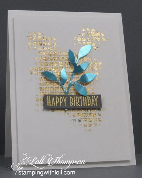 Stamping with Loll: Stenciling with Gilding Flakes Foiling Cards, Gray Banner, Stenciled Cards, Foiled Cards, Stencil Cards, April Challenge, Gold Leafing, Deco Foil, Cas Cards