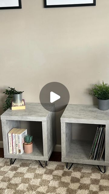 DIY Mum - Kayleigh Sherbourne on Instagram: "ad | IKEA KALLAX HACK - concrete side table 

I’ve teamed up with @dcfixbrand to create an easy and no mess concrete side table. 
I got the two cubed KALLAX units from Facebook Marketplace for £15, I used one roll of d-c - fix for each table, and picked up some hairpin legs. Making it all in all less than £60

#ikeahack #ikea #ad #gifted #dcfix #dcfixvinyl" Ikea Kallax Table Hack, Side Table Ikea Hack, Ikea Side Table Hack, Ikea Ad, Ikea Side Table, Concrete Side Table, Kallax Hack, Ikea Kallax Hack, Hack Ikea