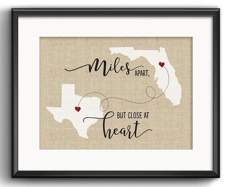 Long Distance Relationship Gifts, Miles Apart, Distance Gifts, Printable Wall Decor, Long Distance Gifts, Relationship Gifts, Distance Relationship, Wall Decor Printables, Long Distance Relationship